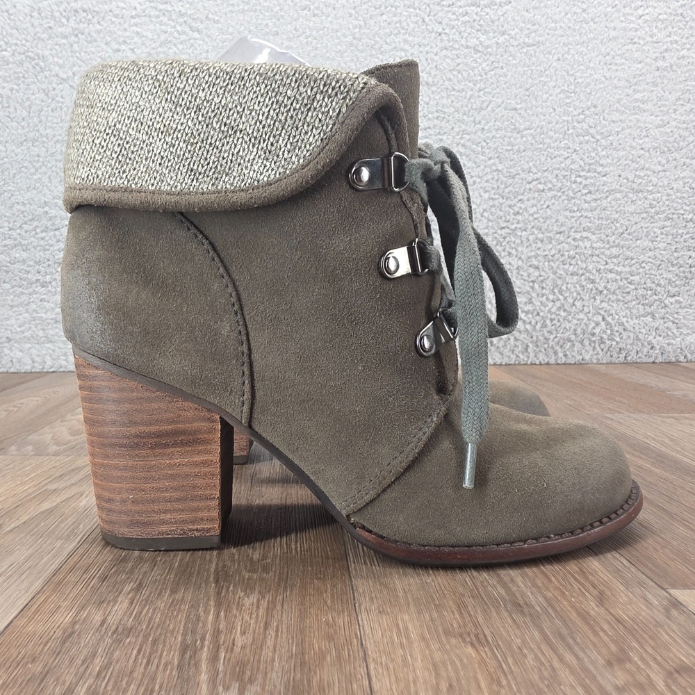 Splendid Women's Taupe Suede Lace Up Block Heeled Ankle Boots Size‎ 6.5 M